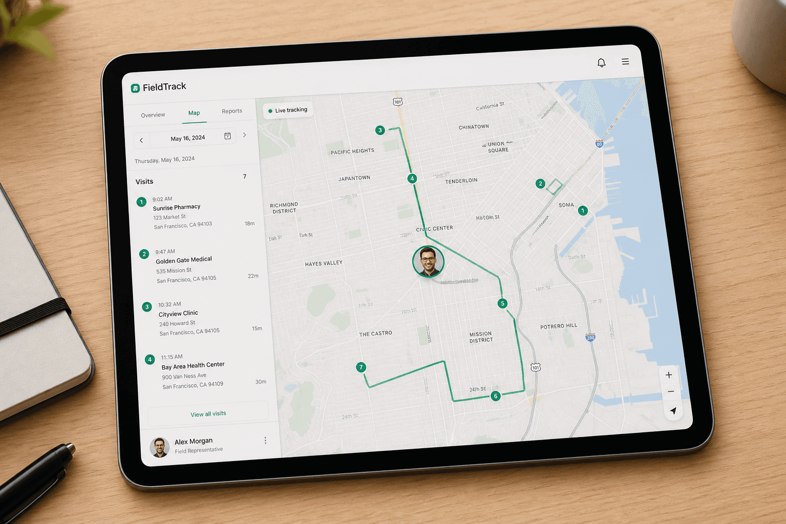Carte de tournée avec tracé GPS